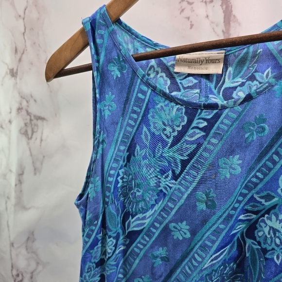 Vintage Hawaiian Dress Women Medium Blue Purple Midi Maxi Floral Tank 90s - Picture 2 of 12